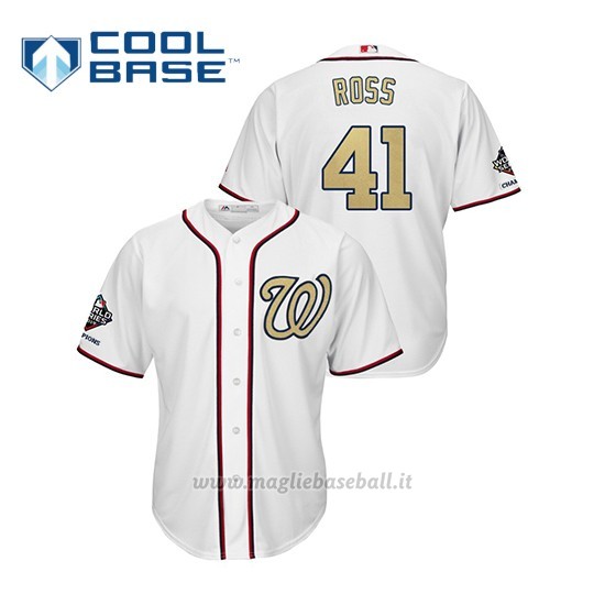 Maglia Baseball Uomo Washington Nationals 41 Joe Ross 2019 Gold Program Cool Base Bianco